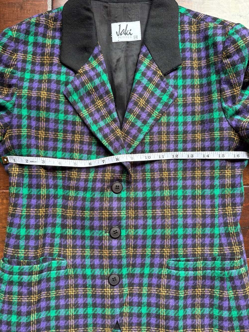 Jaki Petites Vintage Plaid Wool Blend Blazer Jacket Size 4 - Picture 6 of 7